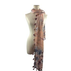 Hinge Floral Tassel Scarf Shawl Wrap Lightweight Pink & Blue Elegant Womens Acce